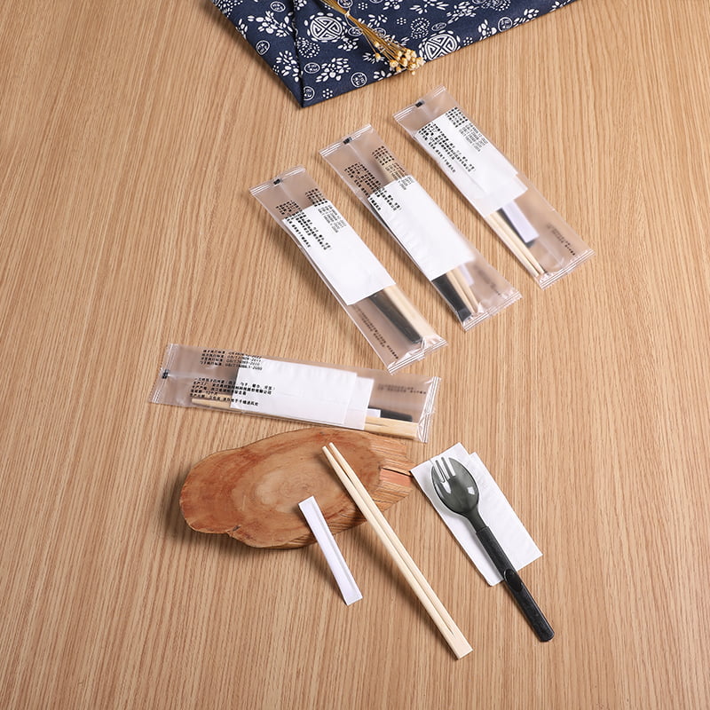 Wegwerpmaaltijdzak met eetstokjes Sporkservet Frosted composietfilmset