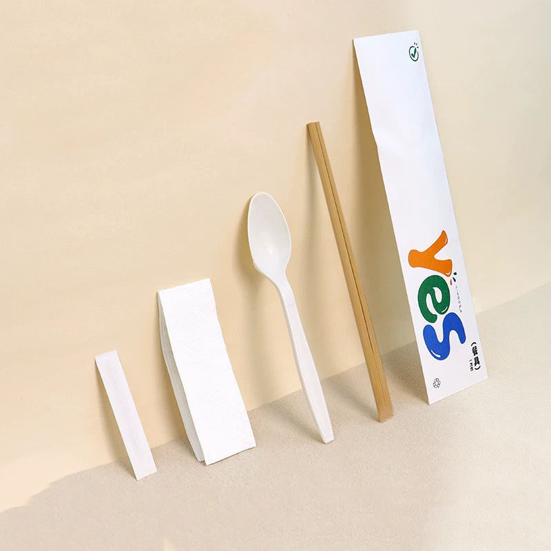 Wegwerp Bamboe Eetstokjes Servet Lepel Tandenstokers Pack Set Voor Afhaalmaaltijden Restaurant Afbreekbare Papieren Filmset